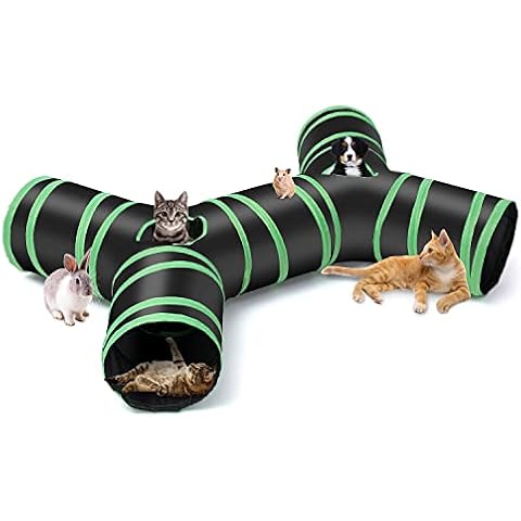 Katzenspielzeug Katzentunnel Großer, 4-Wege Zusammenklappbar Haustier Spieltunnel Röhre mit Aufbewahrungstasche für Katzen, Welpen, Kaninchen, Frettchen, Meerschweinchen, Innen- und Außenbereich Cover