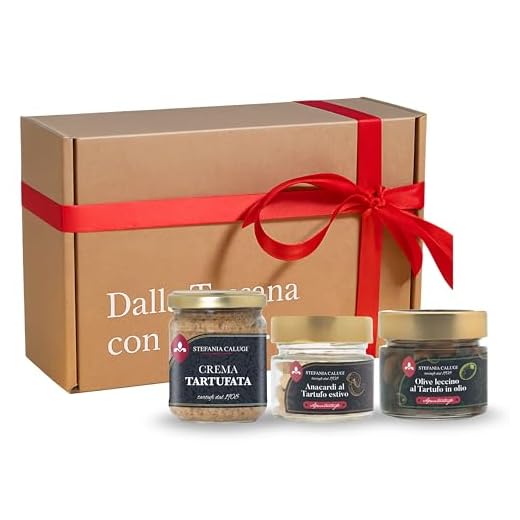 Stefania Calugi - Confezione Regalo al Tartufo - per Natale - 3 Prodotti in 1 - Box Aperitivo - Anacardi al Tartufo, Crema Tartufata e Olive Leccino al Tartufo - Box Regalo - Gourmet
