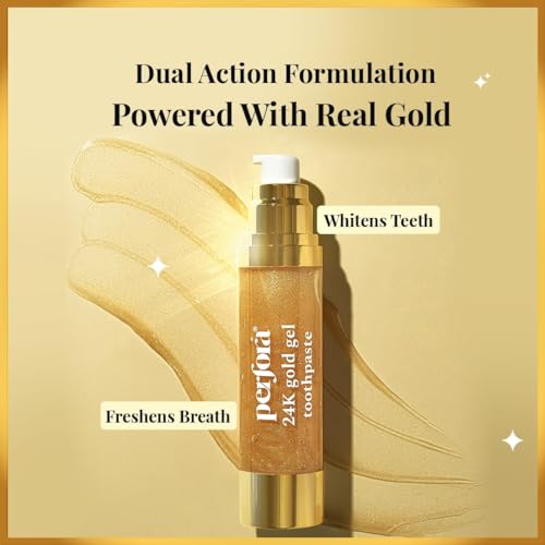 Image of Perfora Teeth Whitening Premium Pack Tooth Paste | 24K Gold Gel Whitening Toothpaste & Purple Magic Whitening Serum | With Gold Infused Whitening Formula & v34 Colour Corrector for Teeth | Pack Of 2