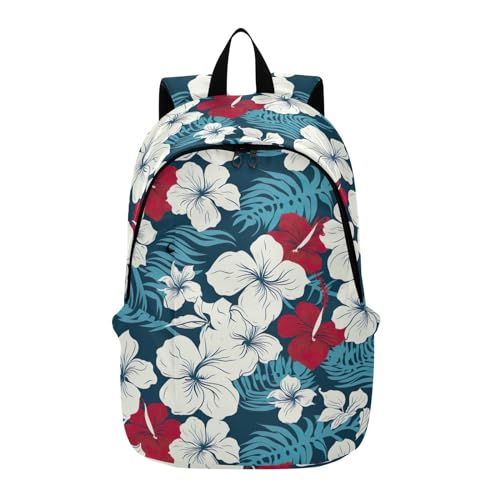 MCHIVER Travel Backpack Hibiscus Flower Colorful Leaf Casual Daypack Backpacks Lightweight Carry on Bag Water Resistant Hiking Backpack for Women and Men
