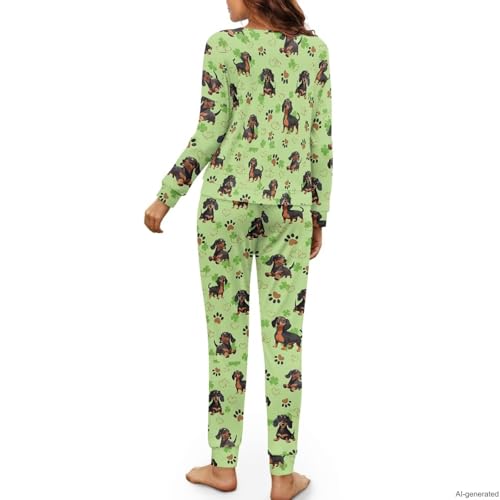 Image of Women's 2 Piece Printed Pajama Set Long Sleeve Sleepwear Set with Long Pants Casual Lounge Sets with Pocket