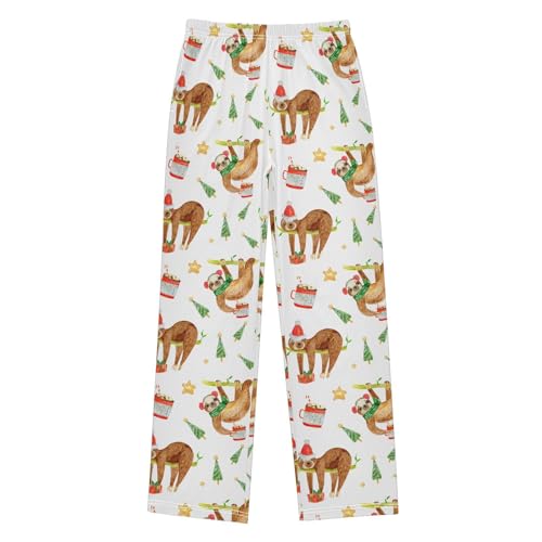 ZZXXB Christmas Sloth Tree Boys Long Pants Soft Trousers Elastic Waist Kids Lounge Bottoms with Pockets S-XL - Main Image