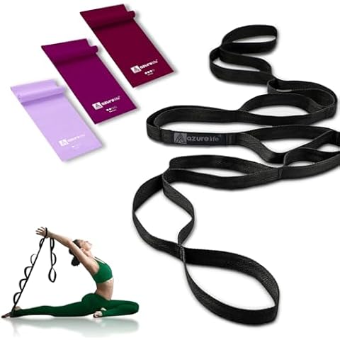 A AZURELIFE Flat Resistance Band Set (3 Pieces Total) Exercise Bands and Premium Durable Stretch Strap with Loops Cover