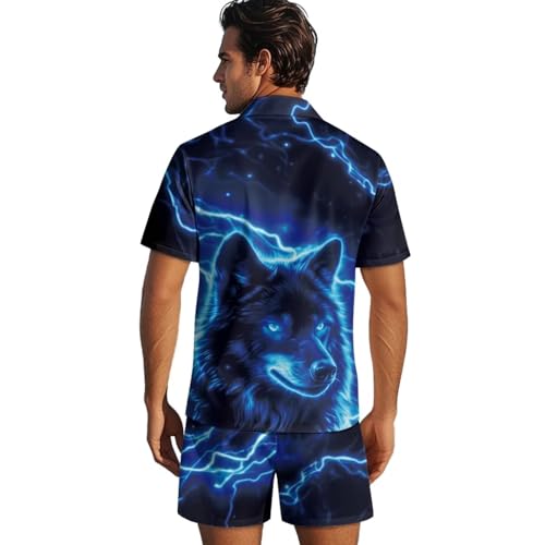 Mens Pajama Set Two Piece Short Sleeve Button Down Sleepwear Plus Size Casual Loose Soft Loungewear with Pockets2