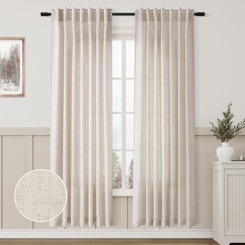 Aersas Linen Curtains 52x72 Inch Long for Living Room Bedroom, Beige