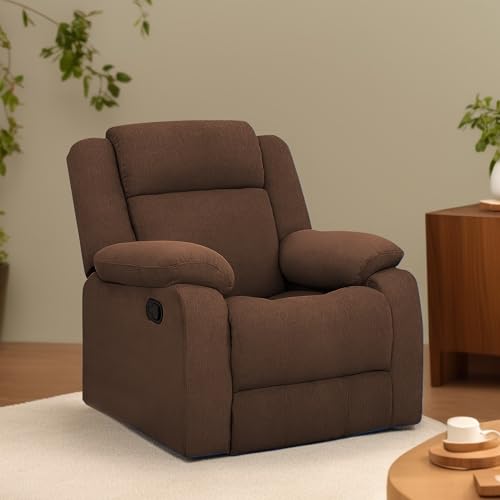 GRAPEWOOD Kairo Comfy Fabric Single Seater Recliner Chair, Recliner Sofa for Relaxing, Recliner Chair for Home Relax (Brown) | Premium Fabric Sofa GRAPEWOOD Kairo Comfy Fabric Single Seater Recliner Chair, Recliner Sofa for Relaxing, Recliner Chair for Home Relax (Brown) | Premium Fabric Sofa