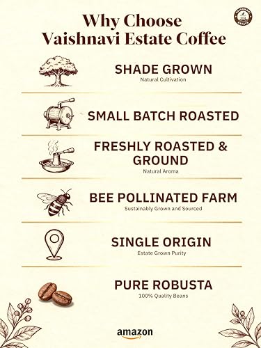 Image of Vaishnavi Estate's Medium Roast Robusta Coffee | Single Origin | Shade Grown | Freshly Roasted & Ground | French Press - (250g, Pack of 2)