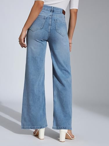 Image of Miss Chase Women's Wide-Leg High-Rise Regular-Length Stretchable Shaping Denim Jeans