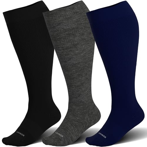 Image of LEVSOX Wide Calf Compression Socks for Women&Men Plus Size 15-20mmHg Knee High Large Support Stockings for Circulation
