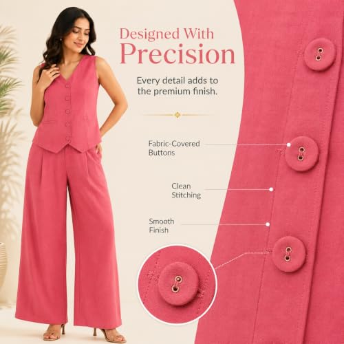 Image of Women Cotton Blend Western Co-Ord Set | Stylish Top & Pant Set for Women | Dress For Womens | Casual High Waist Solid Pant Outfit