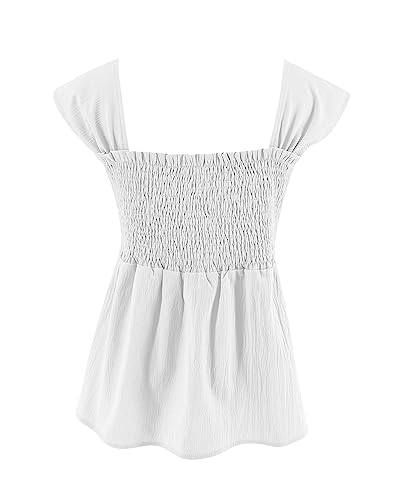 Image of Bingerlily Girls Summer Casual Tops Square Neck T Shirts Cute Smocked Top Tees