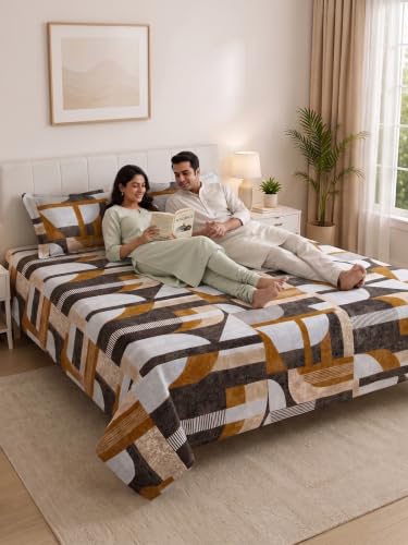 Image of Mafatlal 130 GSM Pearl Designer Double Bed Sheet Set with 2 Pillow Covers | 90 x 100 Inches | Everyday Comfort | Gentle on Skin, Vibrant Prints, Low Maintenance, Premium Finish | Charcoal Multi