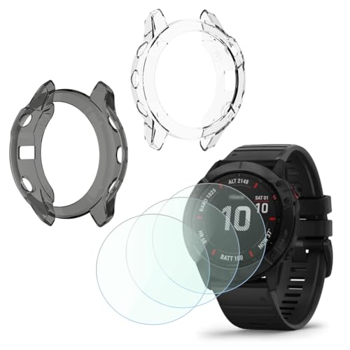 Verre trempé Garmin Fenix 6X et coque souple - Pack de 5 protections