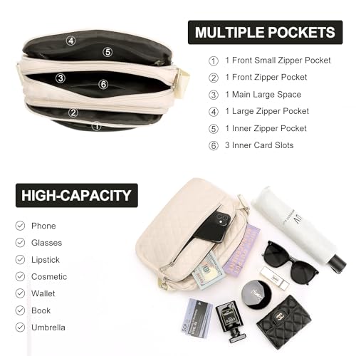 Image of Nylon Crossbody Bags for Women Trendy Quilted Cross Body Purse Medium Crossbody Purses Fashion Ladies Messenger Shoulder Bag