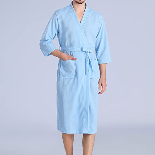 Men's Waffle Robe, Lightweight Knee Length Kimono Bathrobe, Nightgown Shower Robes for Spa Soft Comforable Sleepwear4