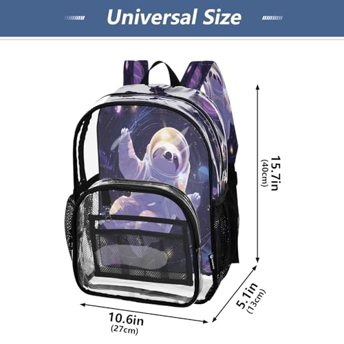 Sloth Astronaut Floating Planet Clear Backpack Heavy Duty See Through Transparent PVC BookBag for Kids Boy Girl School Work4
