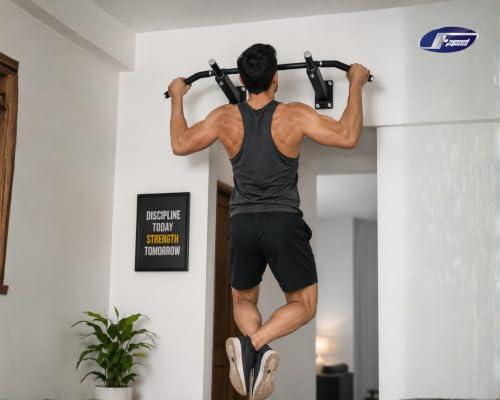 Image of Wall Mounted Pull-Up Bar | Heavy Duty Multi-Grip Chin-Up Bar for Home Gym | Steel Wall Mount Workout Bar for Pull-Ups, Chin-Ups, Leg Raises & Upper Body Strength Training | Max Load 200 kg