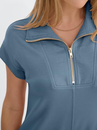 Image of ANRABESS Womens Summer Casual Half Zip Cap Sleeve Trendy Wrinkle-Free Tshirt Dress 2026 Spring Beach Vacation Short Dresses