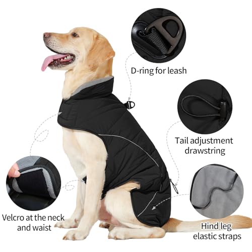 HEYWEAN Mantel Hund Wasserdicht Hundemantel Warm Winter Hundejacke Fleece Hunde Pullover Wintermantel mit D-Ring Reflektierend Hundemantel mit Klettverschluss Winterjacke Kleine Mittlere Grosse Hunde