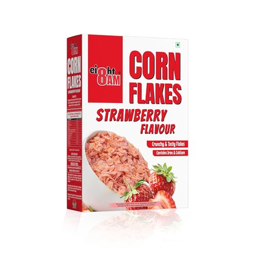 Image of 8AM Corn Flakes Strawberry 300 Gram, Golden Corns & Strawberry, No Cholesterol, Trans Fat, Artificial Additives, Iron & Calcium, Crunchy & Nutritious Breakfast Cereal