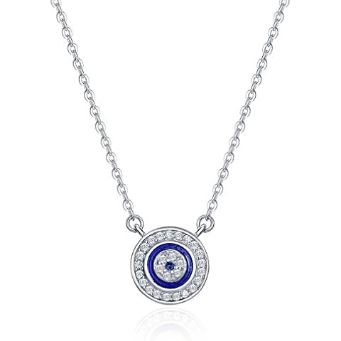 BISAER 925 Sterling Silver Blue Evil Eye Bracelet with Cubic Zirconia Hamsa Adjustable Chain Bracelets for Women, Rhinestone, Cubic Zirconia Cover