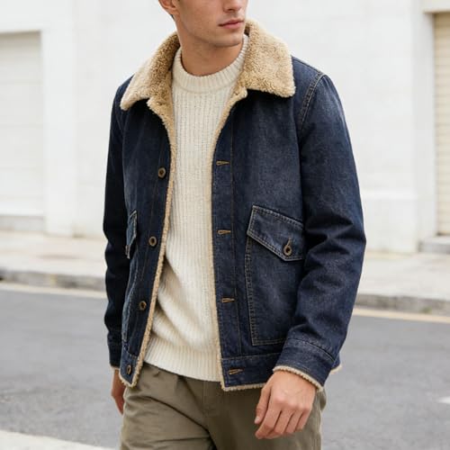 Chaqueta de mezclilla para hombre forrada y gruesa miniatura 3
