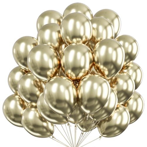 Image of PartyWoo Metallic Gold Balloons 50pcs Chrome Gold Color 12 Inch | Balloons for Birthday Graduation Baby Shower Anniversary Wedding Bachelorette Christmas New Year Party Decorations Gold-G128
