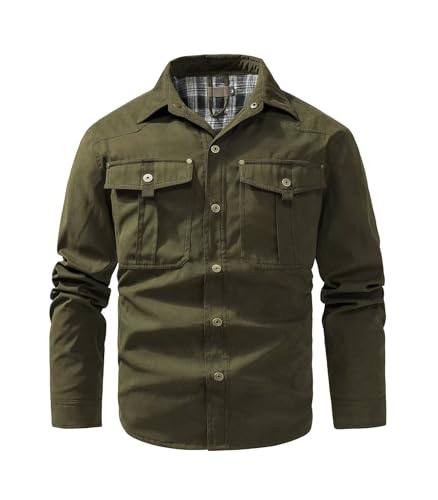 Image of FTIMILD Men's Flannel Lined Shirt Jacket Rugged Snap Button Shacket Cowboy Western Style Long Sleeve Outdoor Fall Jacket