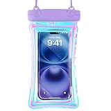 【NODC】 スマホ 防水ケース IPX8完全防水 水中タッチ対応 浮く設計 お風呂/海/プール/温泉対応 7インチiPhone用 高透過率画面 顔認証 両手解放 ストラップ付き 携帯ケース 雪遊び/スキー/登山/釣り用 ブラック (クリアパープル)