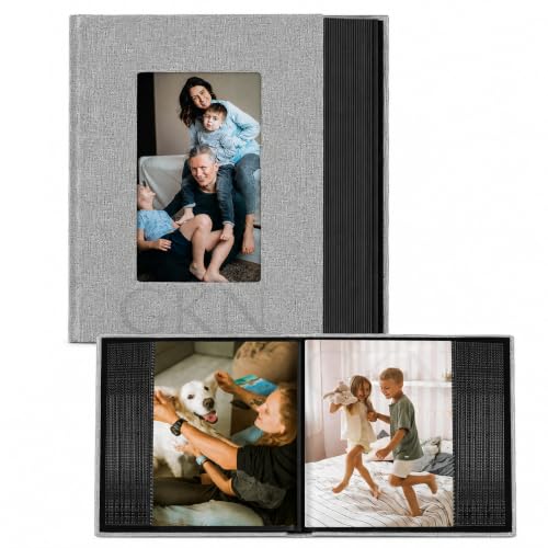 Image of GKN DIY Scrapbook Photo Album for 4x6 Photos | 100 Pockets, 50 Pages | Premium Linen Cover with Front Window | Gray Memory Book for Wedding, Anniversary, Family & Baby Photos