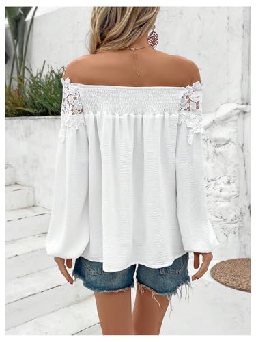 SweatyRocks Women's Off The Shoulder Lace Blouse Long Sleeve Casual Shirts Vacation Tops2