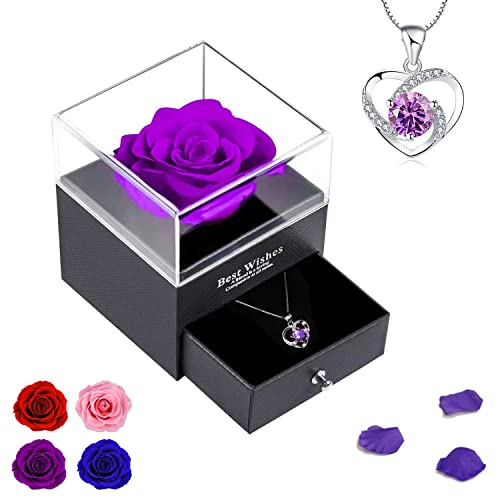 NEWUPZSI Rose Éternelle Cadeau St Saint Valentin Femme Rose éternelleavec Love You Collier boîte à Bijoux, Idee Cadeau Saint Valentin Mariage Fete des...