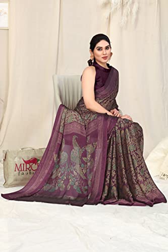 Image of MIRCHI FASHION Women Saree | Plain Weave Chiffon Abstract Printed Office Wear Sari with Blouse