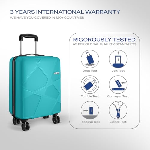 Image of Safari Pentagon Pro 8 Wheels 55Cm Cabin Trolley Bag Hard Case Polypropylene, 360º Wheeling Carry On Luggage for Men & Women, Travel Suitcase, Cyan