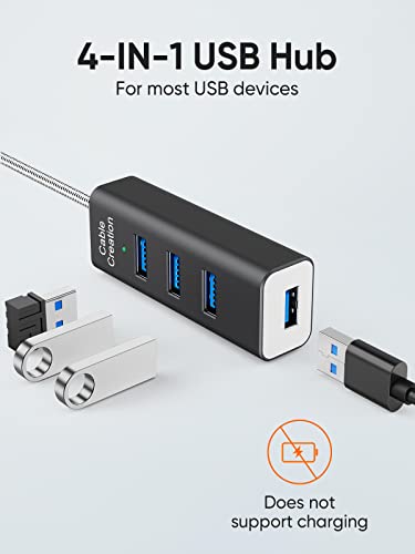 Image of CableCreation 4-Port USB 3.0 Hub with 4.9 Feet Extension Long Cable, 5Gbps Data Rate for MacBook Pro, iMac, PC, Laptop, USB Flash Drives, Surface Pro, XPS, Aluminum Black, 1.5M