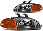 [Halogen Model] Factory Style Headlight Lamps Compatible with Honda Civic Coupe Hatchback 1992-1995, Driver and Passenger Side, Black Housing Amber Corner