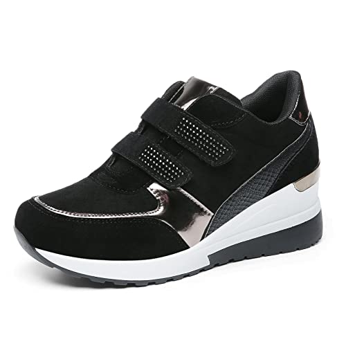 Scarpe Donna Zeppa Alta Eleganti JOMIX Scarpe Donna a Strappo Casual Sneakers Zeppa Camminata Passeggiata Comode Eleganti SD3715 (Nero, 39)