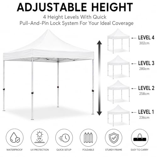 Image of Gazebo Tent Portable Popup Foldable Canopy 6.5x6.5 Ft Shelter for Event, Advertisement, Promotion, Exhibition Stall, Waterproof Outdoor Gazebo Tent, Heavy Duty Frame (White, 2x2 Meter)