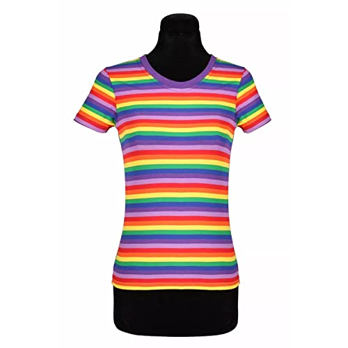 PARTY DISCOUNT NEU Damen-Kostüm Ringelshirt Kurzarm, Regenbogenfarben, bunt, Größe: XXL