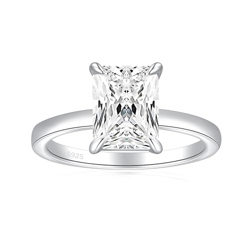 925 Sterling Silver Engagement Rings for Women Radiant Cut Cubic Zirconia Wedding Promise Rings for Her Size 4-12.5