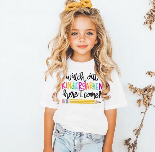 Image of Watch Out Kindergarten Here I Come Shirt Kindergarten Shirts for Girls Kids Back to School T Shirt Children School Tee White