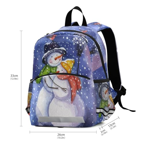 Toddler Backpack lightweight Preschool Sturdy Kindergarten Book Bag Chest Clip Daycare Bag for Travel, Toys Print Mr. Snowman and Mrs. Snowman Bird Snow Day Blue3