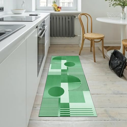 Alfombra de pasillo lavable verde moderna para suelos resbaladizos 5