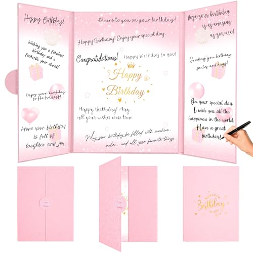 Image of Birthday Decorations for Girls Women Pink Happy Birthday Guest Book to Sign in Birthday Alternative Signature Guestbook Gifts Keepsake Creative Birthday Memory Book Sign Card Board Party Decor