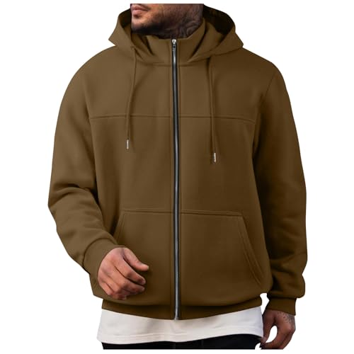 Full Zipper Hoodies for Men Solid Color Long Sleeve Sweatshirt Sports Hooded Jacket Casual Sports Jackets with Pockets