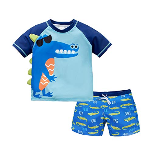 Vegaltair Baby Toddler Boy Swim Set Kid Swimsuit Boy Two Pieces Swimwear Rash Guard Sun Protection Swim Shirt(Crocodile, 2T)