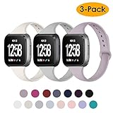 NANW Silicone Bands Compatible with Fitbit Versa/Versa 2 / Versa Lite Edition, Narrow Slim Soft Replacement Wristband Waterproof Accessories Sport Band for Versa Women Men, 3-Pack, Large Small