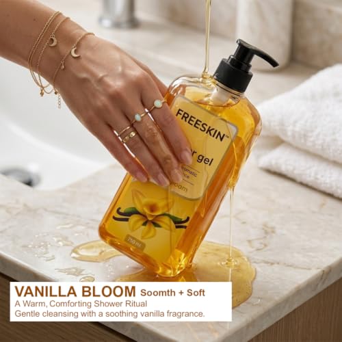 Image of Freeskin Vanilla Bloom Shower Gel Smooth + Soft | Nourishing & Moisturizing Body Wash with Soothing Vanilla Fragrance | Gentle, Paraben-Free & Cruelty-Free Formula | For All Skin Types - 750ml
