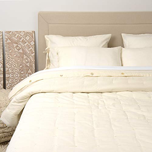 Best Home Fashion Velvet and Cotton Tasseled Quilt - Casual Elegance, Lightweight and Stylish Bedding, Blanket-Twin-Ivory- 86” L x 68” W