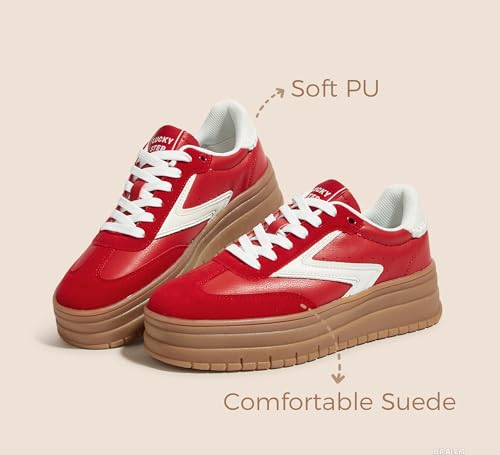 LUCKY STEP Women's Platform Sneakers Gum Sole Suede Casual Classic Retro Rubber Thick Sole Trendy Fashion Tennis Walking Shoes3